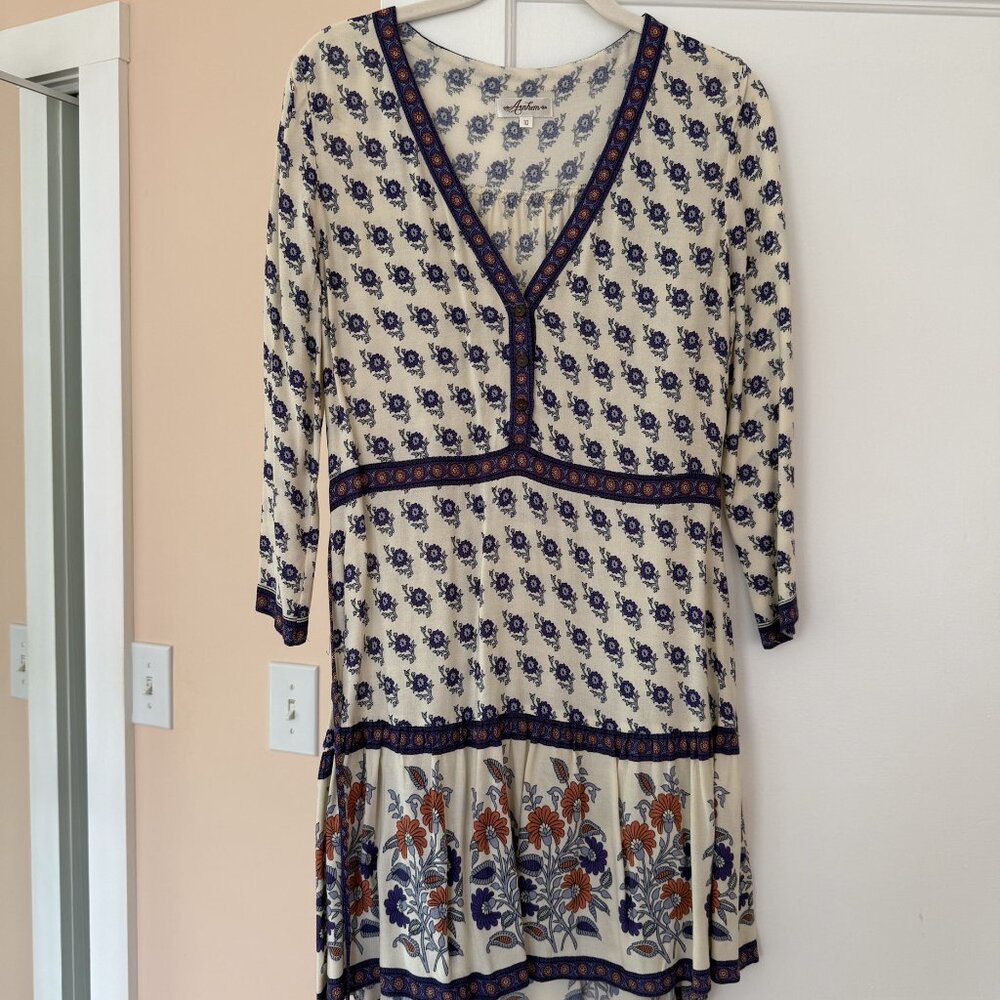 Arnhem Moondance Dress Long Sleeve V-Neck Floral Print Pullover White US S/AU10